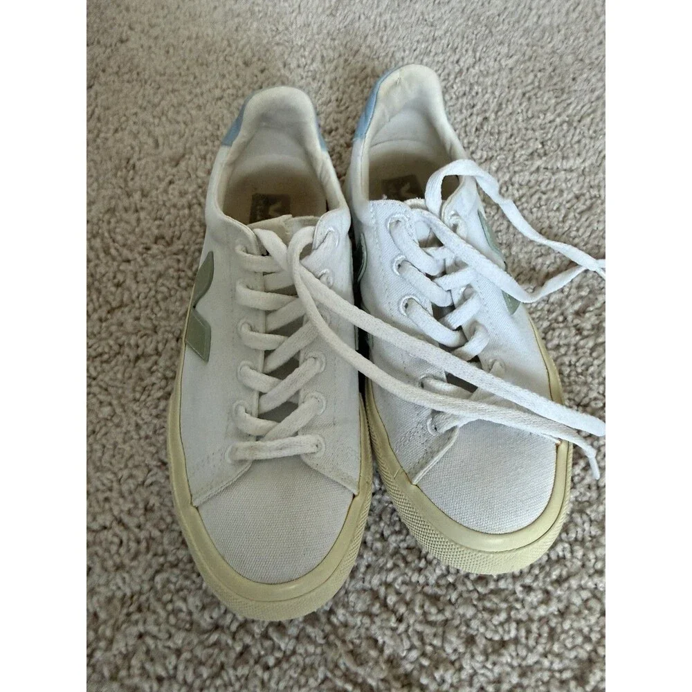 Veja Campo Canvas Sneakers Shoes  White Blue - Women's Size 6